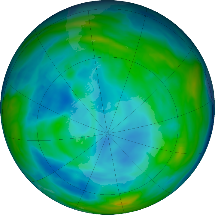 Antarctic ozone map for 30 June 2019
